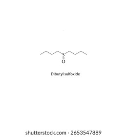 Dibutylsulfoxid-Skelettstruktur. Sulfoxid-Verbindung, schematische Darstellung. Einfaches Diagramm, chemische Formel.