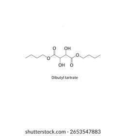 Estrutura esquelética de tartarato de dibutilo Ilustração esquemática do composto de diéster do ácido hidroxi dicarboxílico. Diagrama simples, fórmula química.