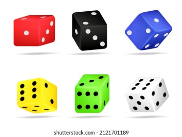 Dice los iconos de diseño de juegos 3d realistas. Apéndices con esquinas redondeadas. Morir por juegos de casino, de mesa o de mesa. Cubos de póquer