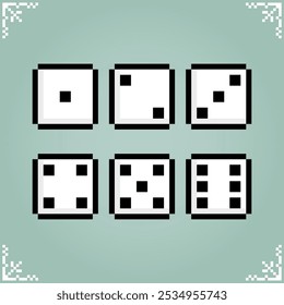 Dice in 8 bit pixel art for game assets or cross stitch patterns