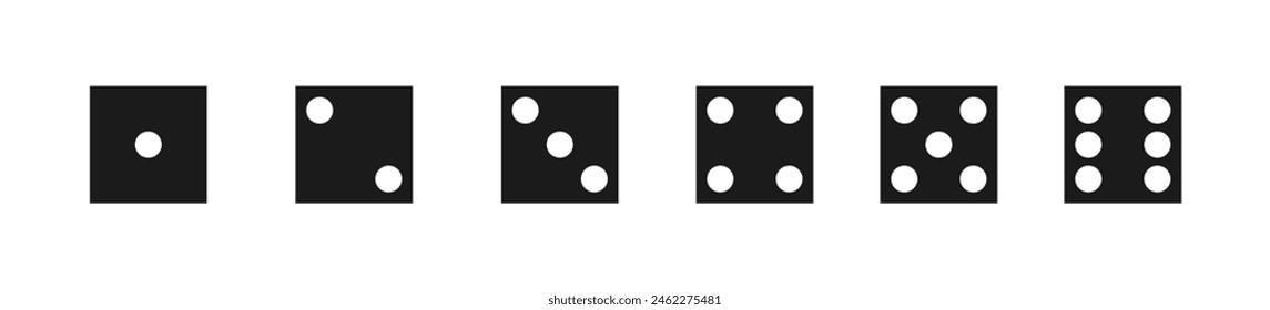 Dice black icon set. Cube from one to six. Vector