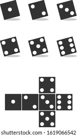 Dice in black with shadow isolated on white background. Vector illustration of dice. Vector.