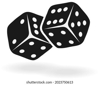 Dice, dados negros con sombra sobre fondo blanco. Vector, ilustración de dibujos animados. Vector.