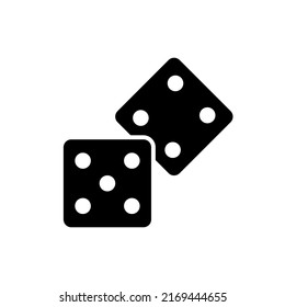 Dice Black Silhouette Icon. Play Cube Roll Random Lucky Game Glyph Pictogram. Backgammon Fun Flat Symbol. Gambling Risk Chance Bet Sign. Two Dice Square Simple Logo. Isolated Vector Illustration.