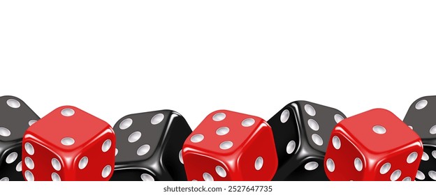 Borde de dados. Marco de dados rojos y negros. Vector ilustración realista.