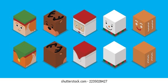 Dice Box 3D Character Christmas Cartoon Vector