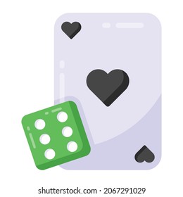 Dice with card demonstrating casino in flat icon