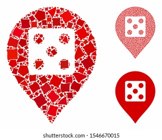 Dice casino marker composition of inequal items in variable sizes and color tinges, based on dice casino marker icon. Vector bumpy items are united into collage.