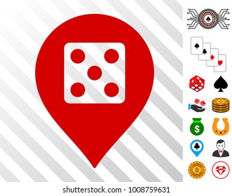 Dice Casino Marker icon with bonus gamble clip art. Vector illustration style is flat iconic symbols. Designed for casino apps.