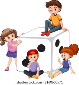 A dice with children on white background illustration
