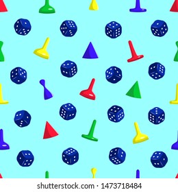 Dice and chips for Board games seamless vector pattern