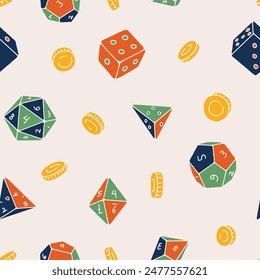 Dice Coin Game Seamless Pattern Vector illustration for Print, Wallpaper, Decoration.