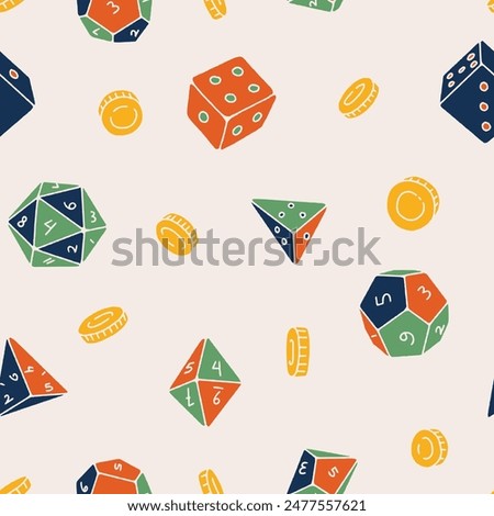 Dice Coin Game Seamless Pattern Vector illustration for Print, Wallpaper, Decoration.
