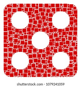 Dice collage icon of squares and spheric dots in different sizes. Vector items are composed into dice illustration design concept.