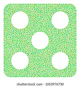 Dice collage of small circles in various sizes and ecological green color tints. Round dots are composed into dice vector collage. Freshness vector design concept.