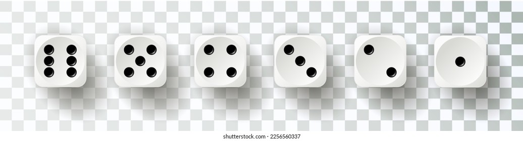 Colección de dados. Los dados del juego. Dice en un diseño realista de uno a seis. Vector