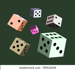 Dice Colour on green background Vector illustration for the casino