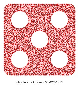 Dice composition of round dots in variable sizes and color tinges. Dots are united into dice vector composition. Dotted vector illustration.
