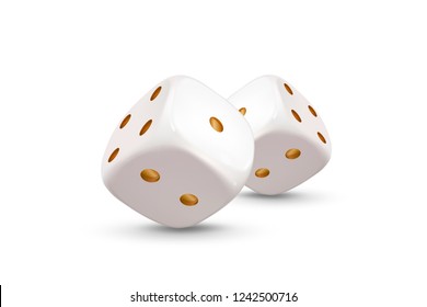 Dice. Composition of two dice with gold dots on a white background. 3d effect Vector illustration.