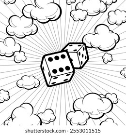 Dice concept in pop art style for print and decoration. Vector.