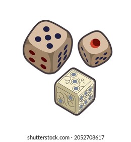 Dice with contours. White background. Vector. 