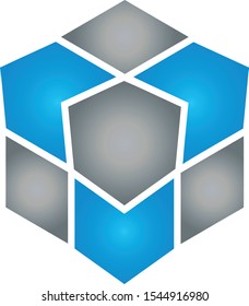 Dice, cube in blue and gray logo