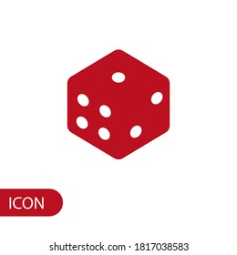 Dice cube, casino game. Black icon on white background