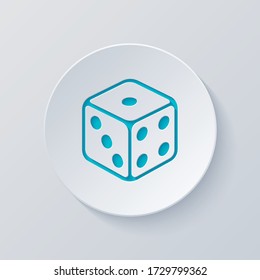 Dice cube, casino game. Cut circle with gray and blue layers. Paper style