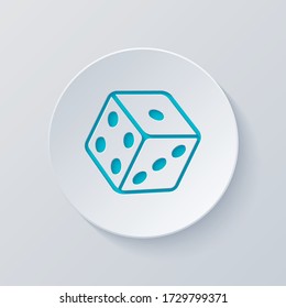 Dice cube, casino game. Cut circle with gray and blue layers. Paper style