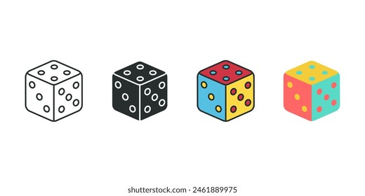 Cubo de dados, juego de casino. Ilustración vectorial de símbolo de icono aislado sobre fondo blanco