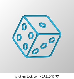 Dice cube, casino game, outline design. Paper design. Cutted symbol with shadow
