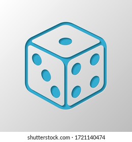 Cubo de dados, juego de casino. Diseño de papel. Símbolo recortado con sombra