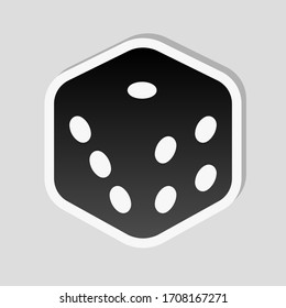Cubo de dados, juego de casino. Estilo adhesivo con borde blanco y sombra simple sobre fondo gris