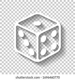 Cubo de dados, juego de casino. Icono blanco con sombra sobre fondo transparente