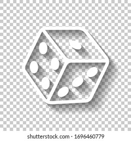 Cubo de dados, juego de casino. Icono blanco con sombra sobre fondo transparente