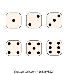 Dice cube dot numbers from one to six icon set. board game or casino gambling vector illustration.