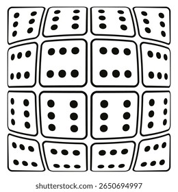 Dice cube icon. Perspective gaming block. Dotted face Vector. Minimal tabletop object.