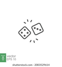 Dice la línea de cubo, apostar o apostar por equipos de casino. icono de dos dados para el jugador de juegos de fortuna. Estilo moderno en dos ilustraciones vectoriales de dimensión. Diseño en fondo blanco. EPS 10