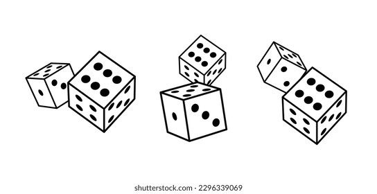 Dice cube line icon. Outline casino dice vector gamble illustration line icon