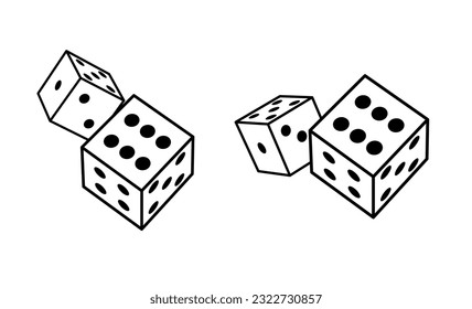 Dice el icono de la línea de cubo. Contorno de casino dice icono de la línea de la ilustración del vector