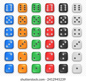 Dice cube with numbers, isolated frontal side of object for playing game or gambling in casino. Vector gambling and feeling luck, winning and risking. Tabletop or boardgames realistic piece
