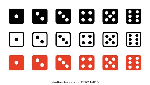 Dice cubes icon set number 1 to 6. Game dice set isolated on white background.