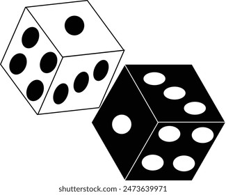Dice cubes on white and black background. Vector illustration.