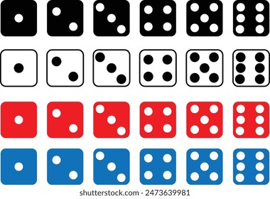 Dice cubes on white and black background. Vector illustration.