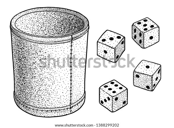 Dice cup illustration, drawing, engraving, ink,\
line art, vector