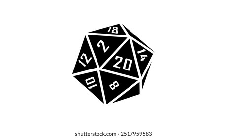 Dice d20, Black Isolated Silhouette