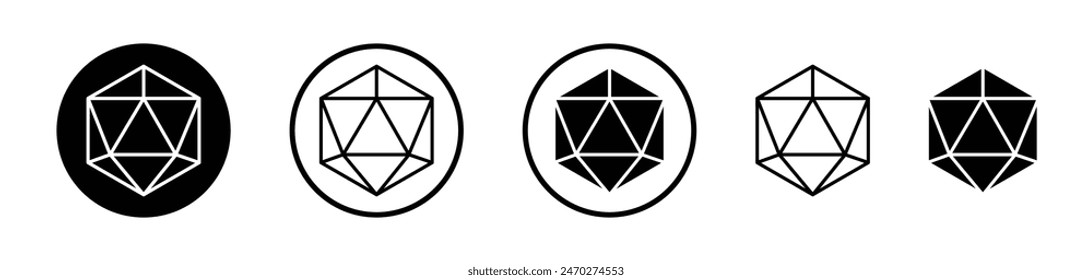 Colección de iconos de dados d20. Muere con el ícono de Vector de 20 lados. Emblema de poliedro 3D d20.