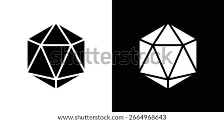 Dice d20 icon in flat black solid vector set
