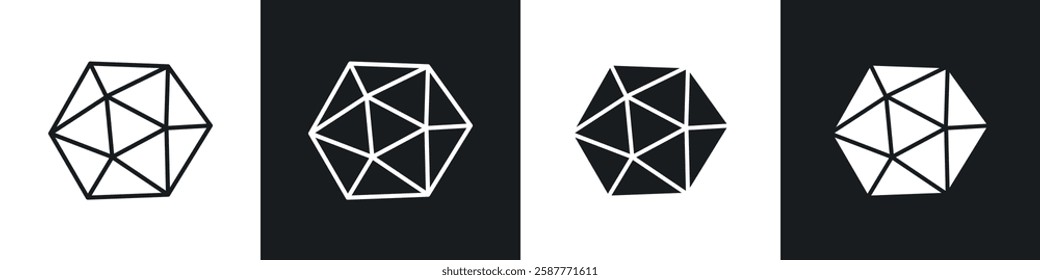 Dice d20 icon set black and white colors. Graphic Vector icons pack