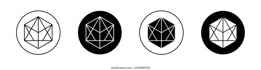 Juego de iconos de dados d20. troquel con el símbolo de Vector de 20 lados. Icono de poliedro 3d d20 en estilo negro relleno y perfilado.